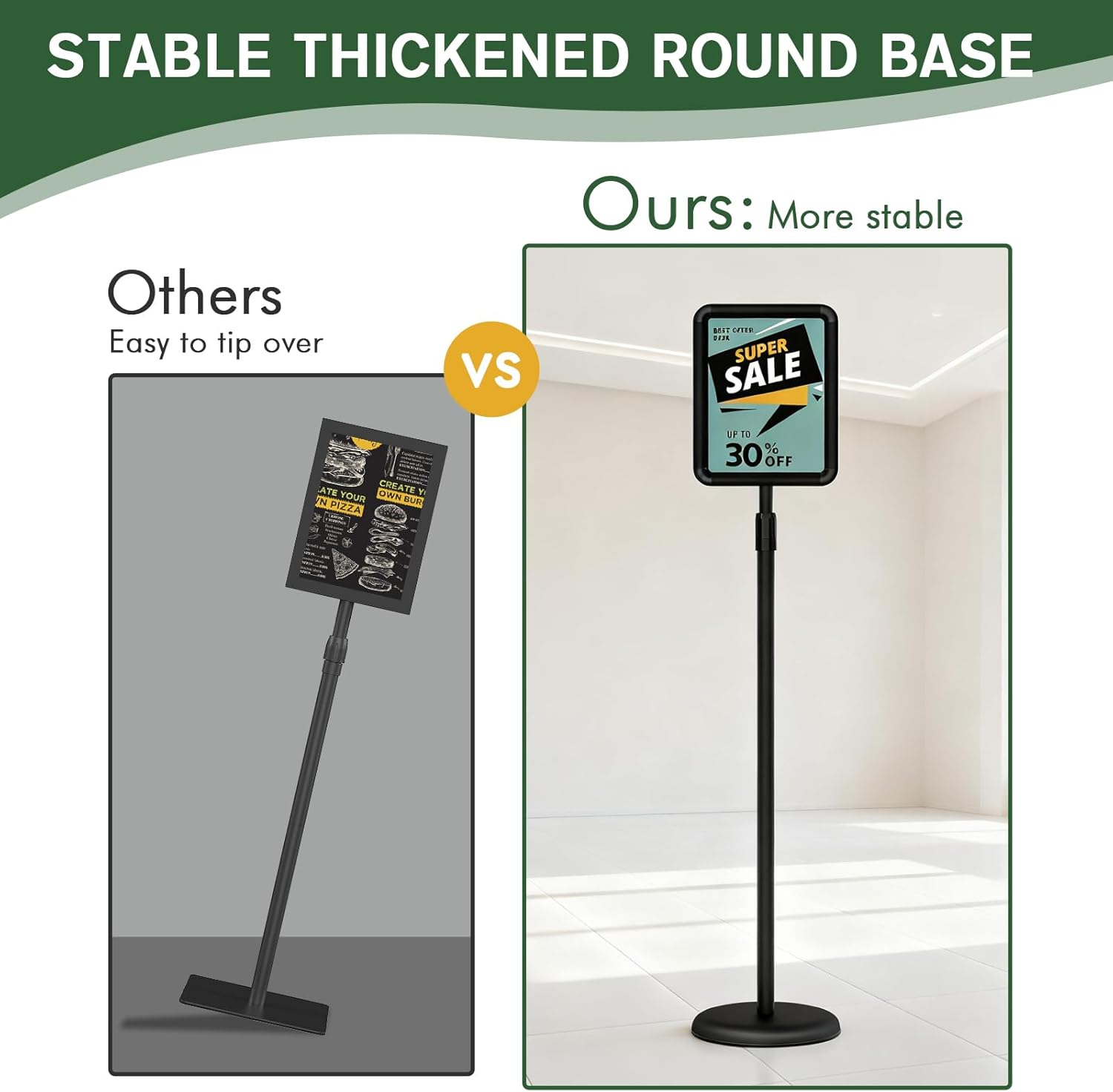Sign Holder - 8.5x11 inch Sign Stand Holder Adjustable Display Stand Floor Standing Sign Holder, Signage Stand with Snap-Open Frame Display for Malls,Schools,Restaurants (Black)