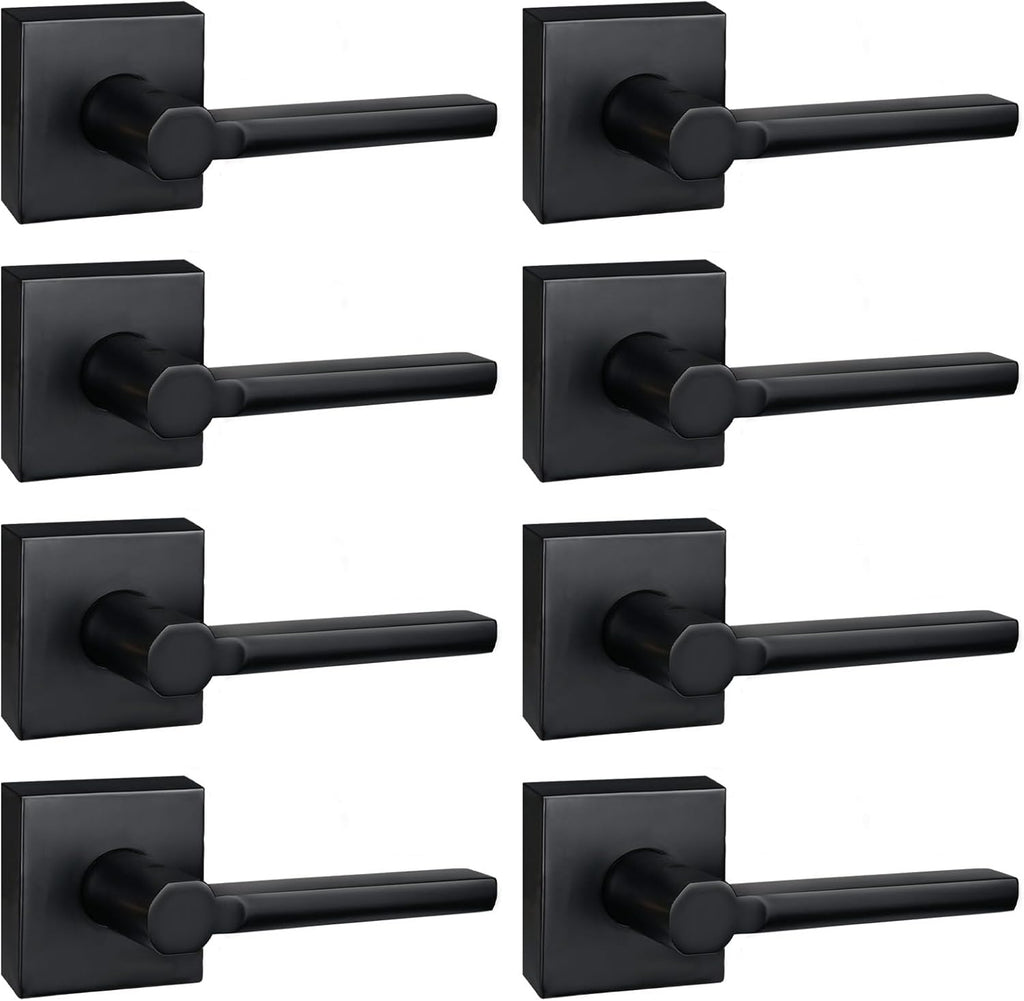 8 Pack Dummy Door Levers in Matte Black, Heavy Duty Interior Handle Lock for Closet Pantry, Non-Turning, Single Sided, Reversible for Left/Right Hand