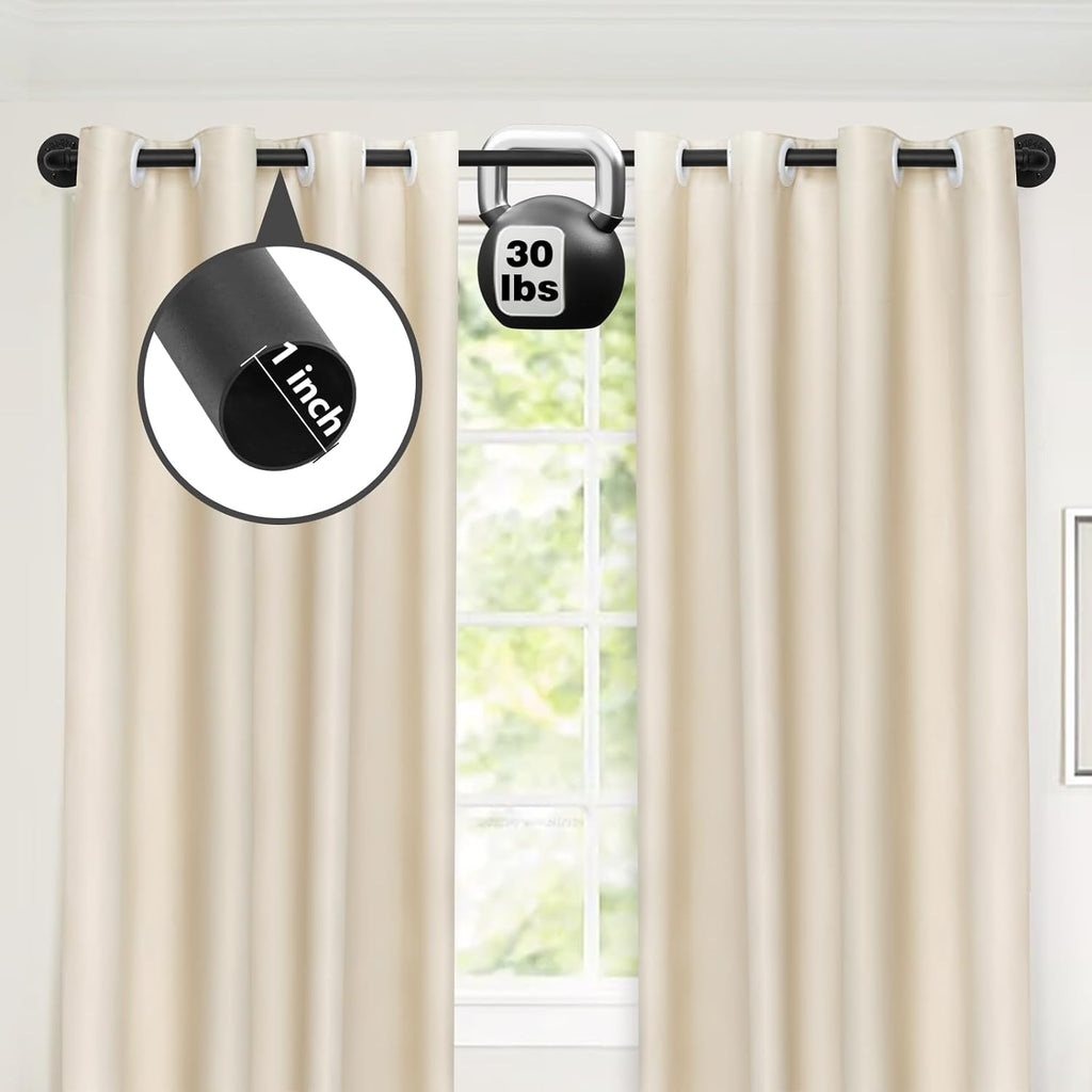 Refrze Curtain Rods for Windows 66 to 120 Inch, 1" Black Industrial Wrap Around, Adjustable Heavy Duty Blackout Curtain Rods for Ceiling, Bedroom, Outdoor Patio