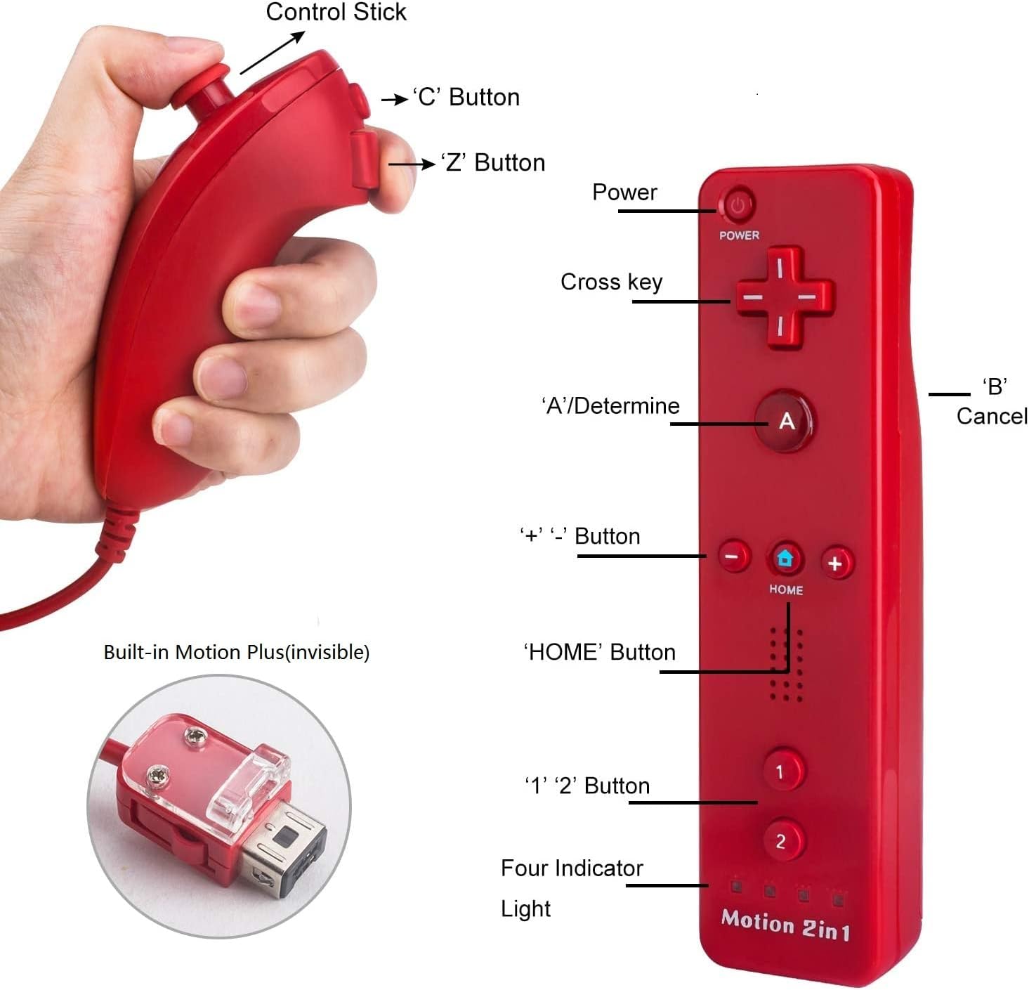 Motion Plus Wii Controllers 2Packs with Nunchucks, Wii Remote Controllers Compatible for wii and Wii U with Built in Motion Plus