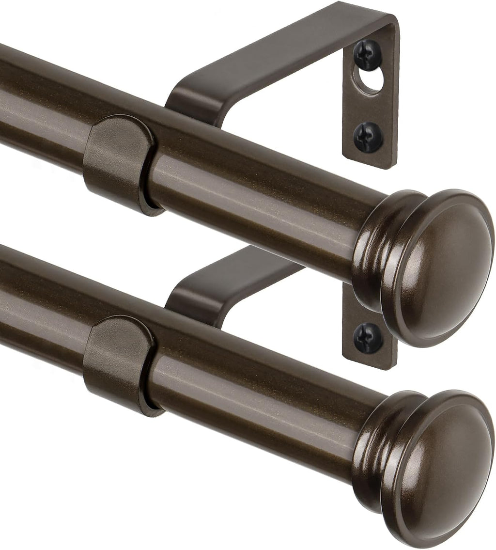 TONIAL 2 Pack Curtain Rods 32 to 58 Inch, Telescoping Splicing 3/4 Inch Single Rods for Windows Decorative Drapery Rod with Small Finial, Bronze