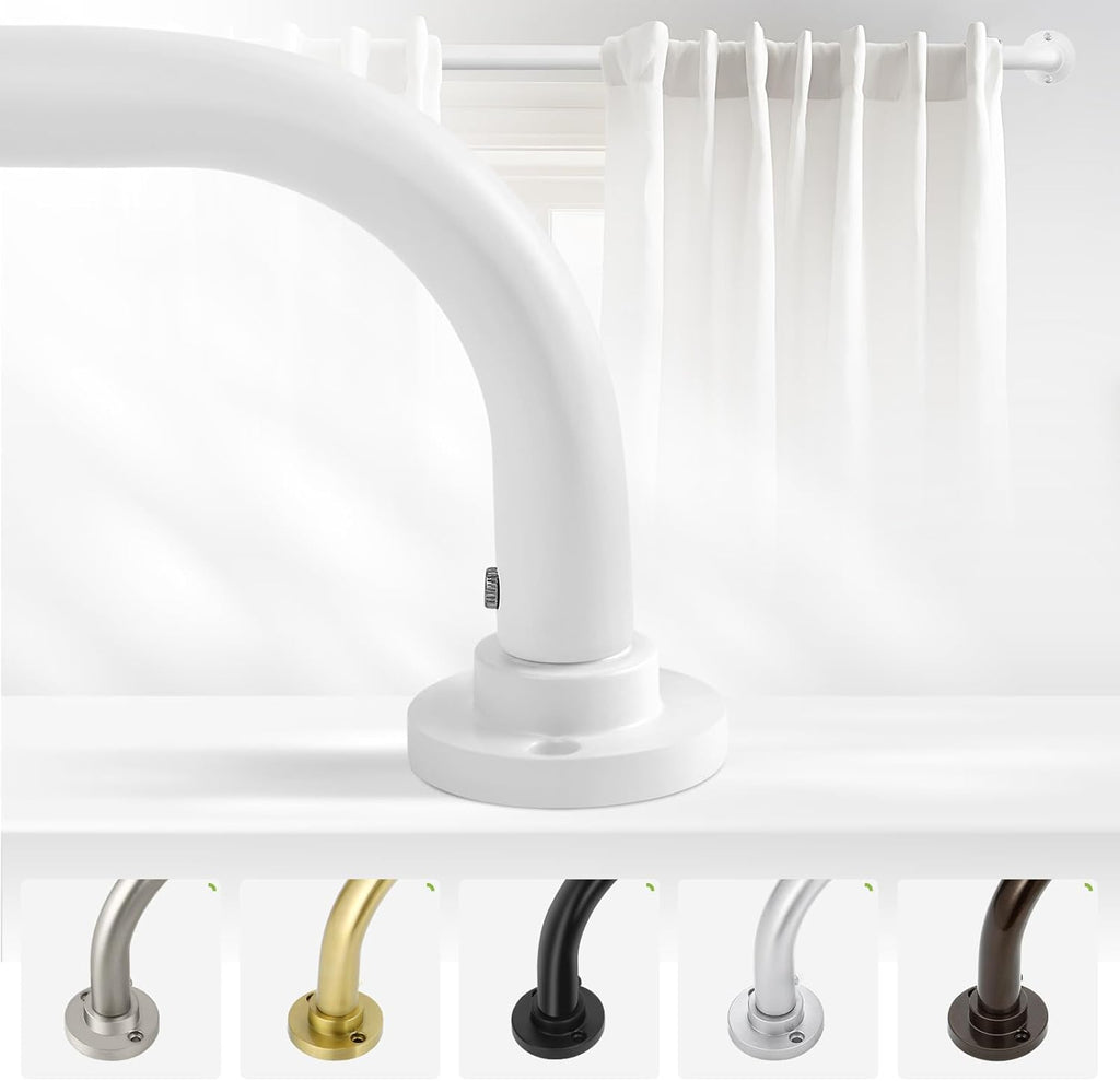 White Wrap Around Curtain Rods 48 to 90 Inch:Blackout Heavy duty Adjustable Window Curtain Rod for Bedroom,Industrial Darkening Curved French Metal Single Drapery Rods Easy Install,Pure White