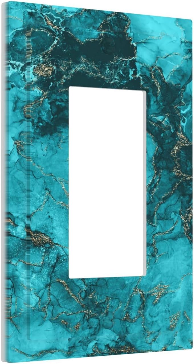 Decorative Outlet Covers Modern Abstract Turquoise Blue Marble Texture 1 Gang Rocker Light Switch Covers Single Decora GFCI Device Wall Plate for Bathroom Home Decor （2 Pack）