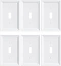 6-Pack Single Toggle Light Switch Covers Wall Plate, Pure White Decorative Switch Plate Covers, 1 Gang Natural Bamboo Fiber Wall Plate, Corrosion Resistant