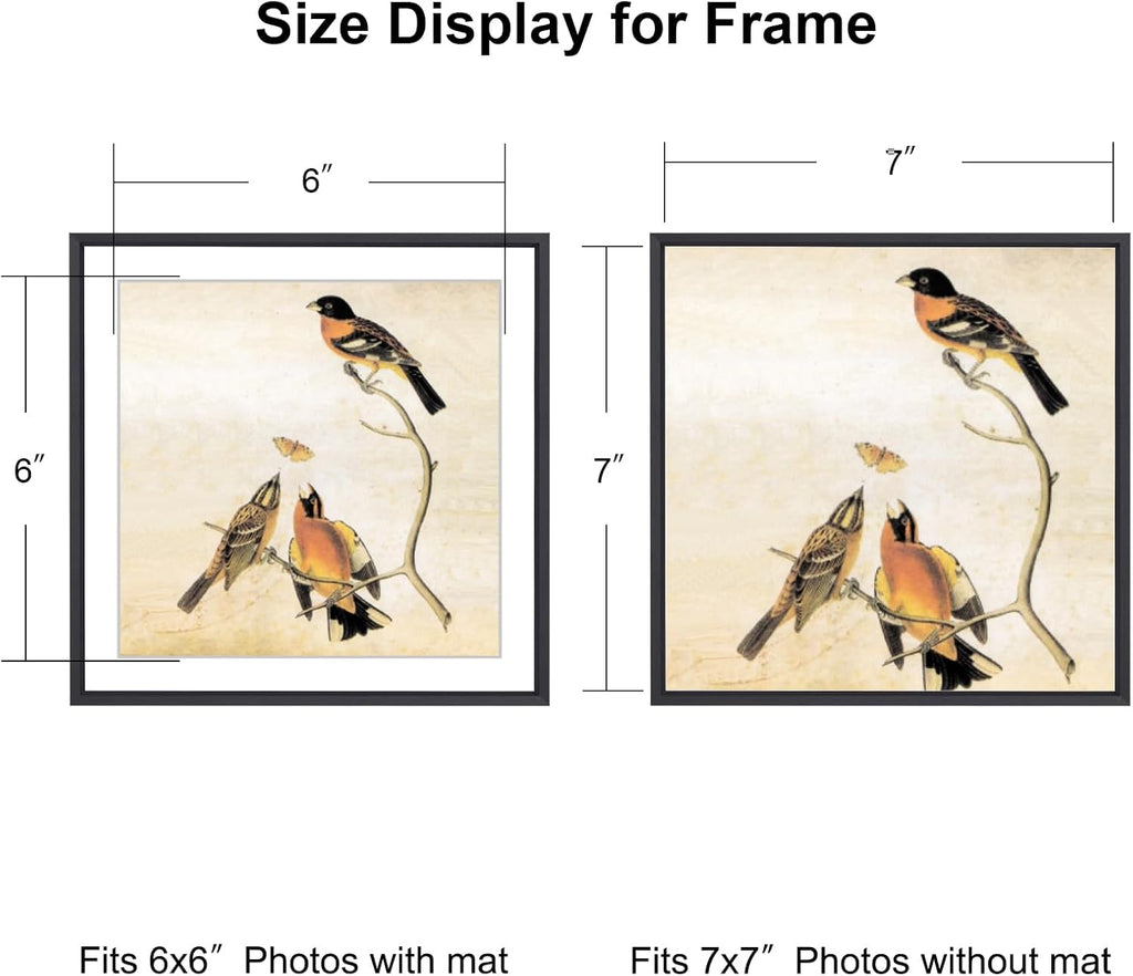 7x7 Picture Frame, Black Metal Square Photo Frames with HD Glass, Fits 6x6 with Mat or 7 x 7 without Mat, Display for Wall and Table, 1 Pack