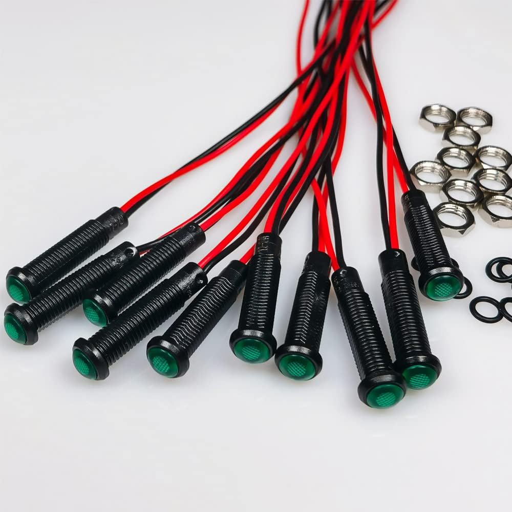 10pcs LED Plastic Indicator Pilot Light 110VAC Mounting Hole Size 6mm(Green)