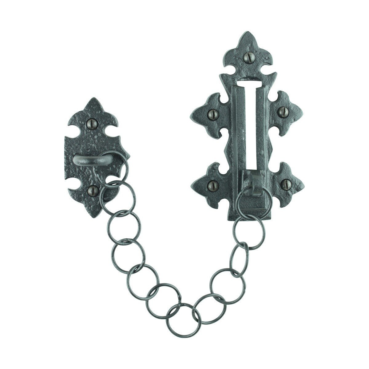 Renovators Supply Manufacturing Door Chain Lock 5 in Black Wrought Iron Chain Door Latch with Mounting Hardware