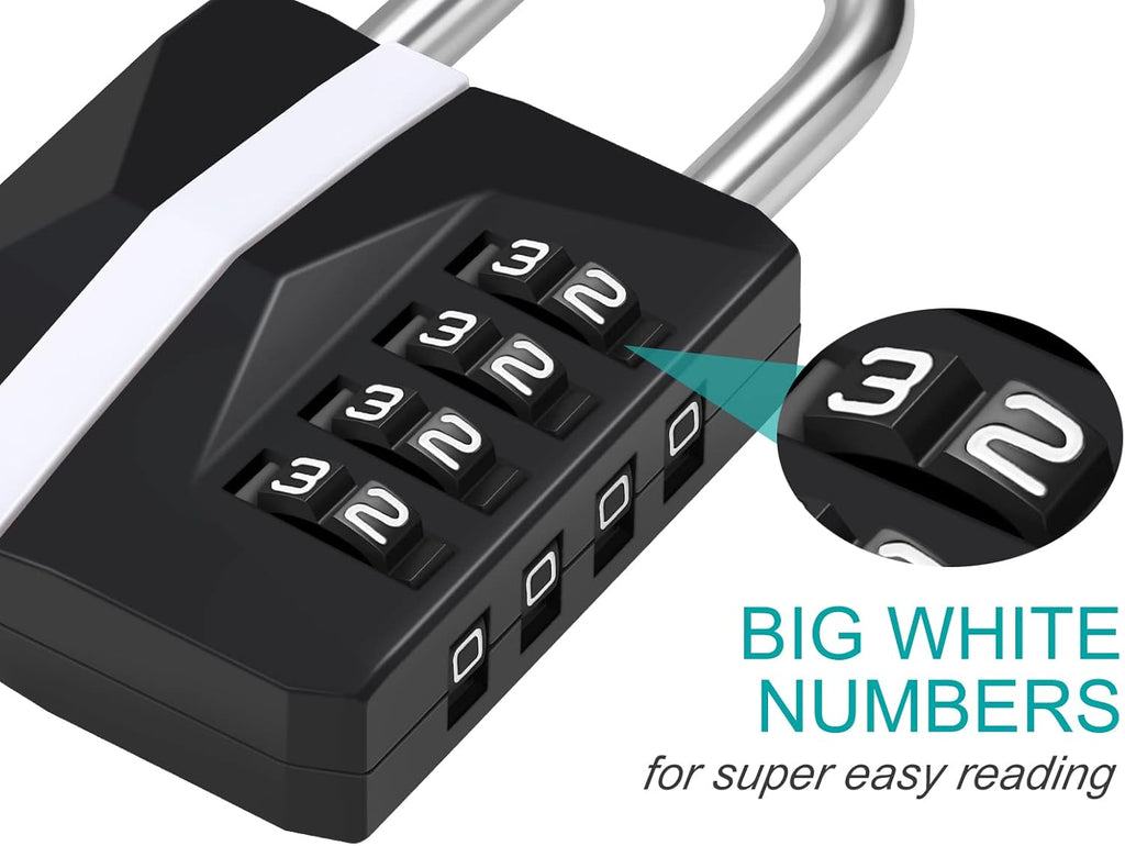 ZHEGE Gym Lock, Combination Lock Outdoor Weatherproof, [2023 Upgraded] Easy to Read 4 Digit Combo Lock with Big White Code, Heavy Duty Padlock for Locker, Gate Locks (2 Pack, Black and Silver)
