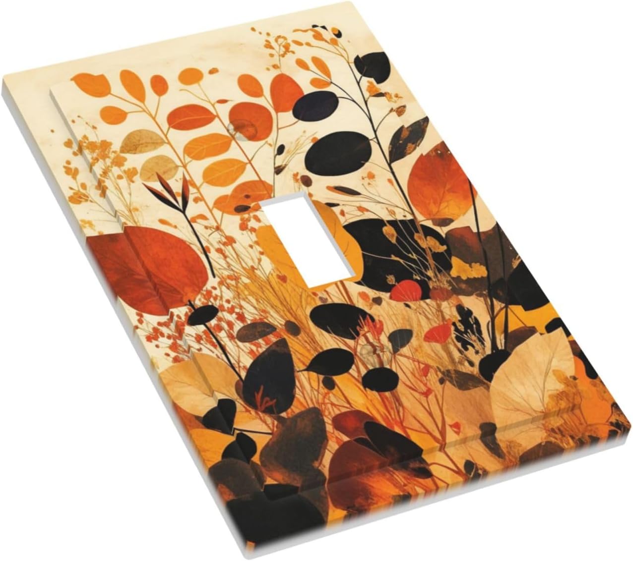 Decorative Light Switch Cover Boho Warm Colorful Plant Leaves 1 Gang Single Toggle Decorator Outlet Wall Plate Device Electrical Faceplate Switchplates for Bedroom living Room Decor