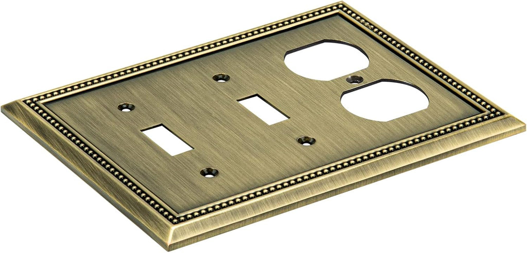 Henne Bery Sunken Pearls Heavy Duty Decorative Wall Plate Switch Plate Outlet Cover (Double Toggle/Single Duplex, Antique Brass)