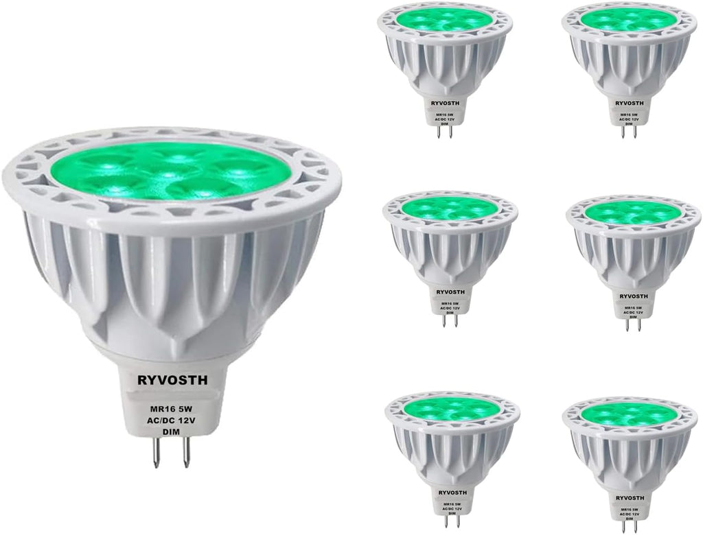 6-Pack MR16 Green Led Bulbs 5W Replace 35W 50W Halogen Equivalent,12V Low Voltage MR16 GU5.3 Green Color Bulb Spotlights for Outdoor Landscape Flood Track Lighting, Dimmable,45 Deg