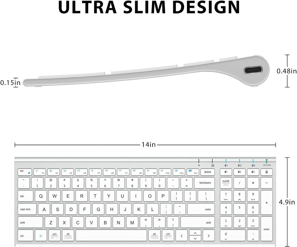 iClever BK10 Bluetooth Keyboard, Universal Bluetooth 5.1 Wireless Keyboard with Number Pad, Ergonomic Design, Multi-Device Compatibility, Stable Connection for Mac, iPad, iPhone, Android, Windows
