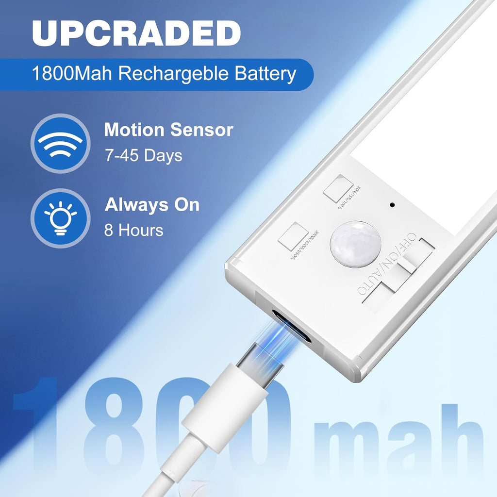Under Cabinet Lights 2 Pack 8 inch Rechargeable Battery Operated Motion Sensor Light Indoor USB Charging Closet Lights Battery Operated with 3 Color Temps for Kitchen, Stairs, Home