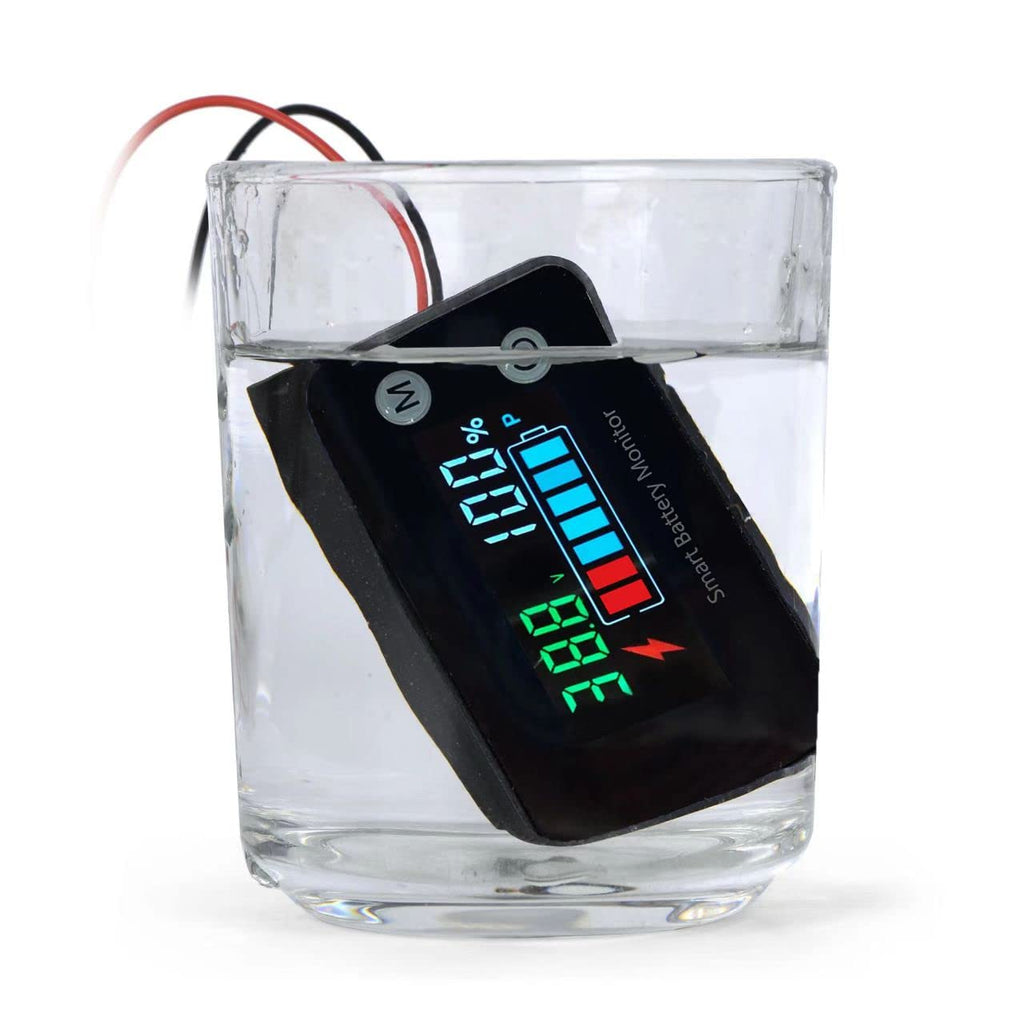 Upgrade IPX7 Waterproof Battery Monitor,12v 24v 36v 48v 60v 72v Battery Tester for car,Golf cart,RV,Boat.Voltage,Remain Capacity Battery Monitor with Temperature and Buzzer Alarm