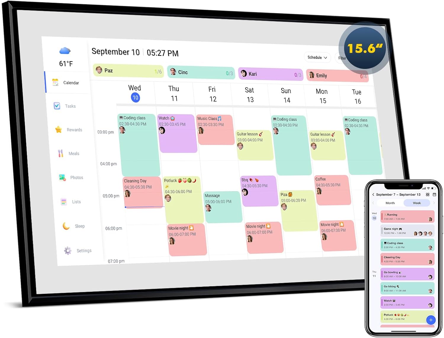 Digital Calendar 15.6 Inch Electronic Wall Calendar and Chore Chart 1920 * 1080P IPS Touchscreen Wall Smart Weekly and Monthly Planner for Family Meal Planning Gift for Women