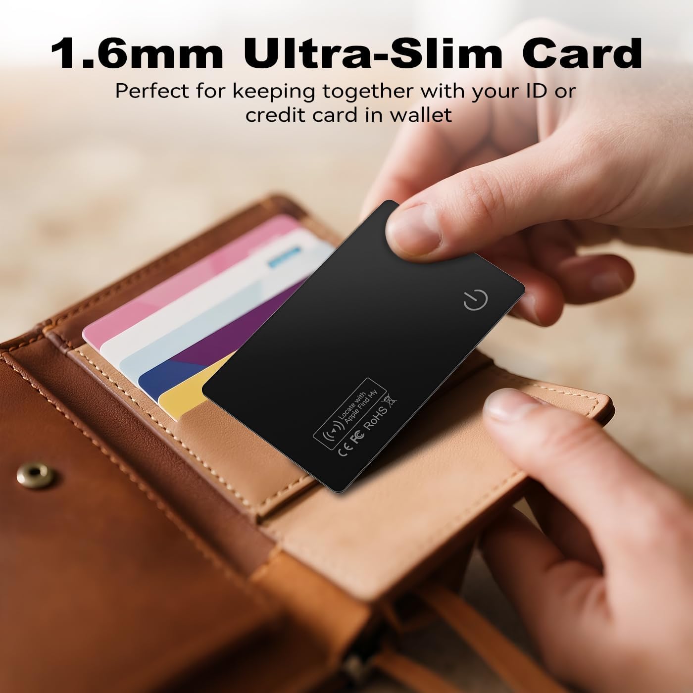 JTD 4 Pack Smart Card Wallet Tracker - Apple Find My Compatible (iOS Only), 0.07in Ultra-Thin IP68 Waterproof Bluetooth Tracker Card, for Wallet, Backpack, Passport