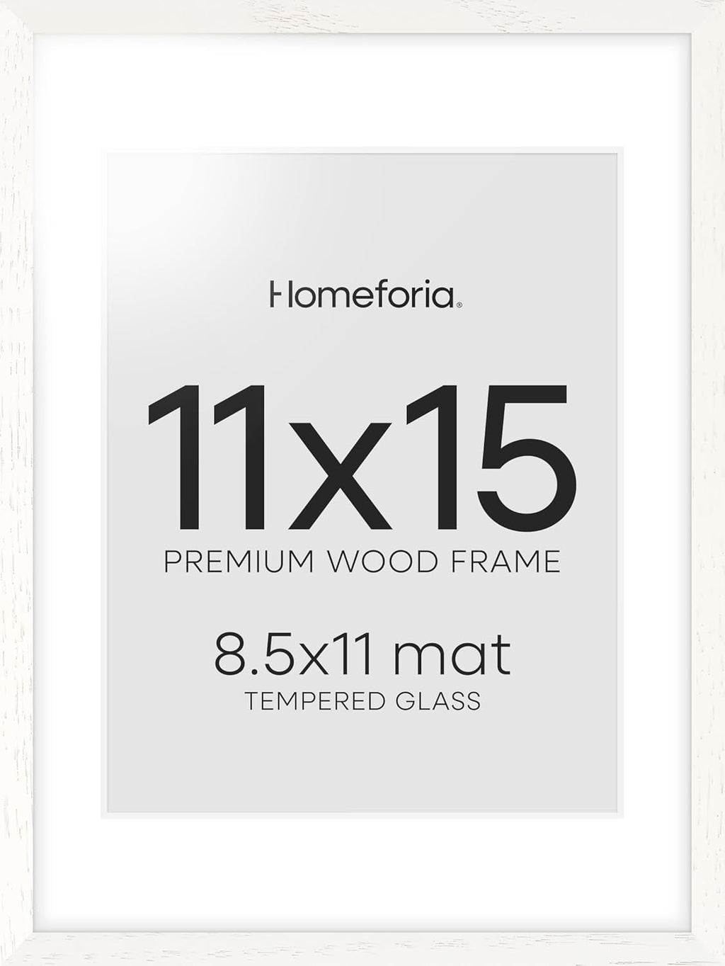 Homeforia White Frame 11x15 Wood, High End Oak 11x15 Picture Frames with Mat 8.5x11, 11 x 15 White Wooden Poster Frames Matted to 8.5 x 11 inch Photo, 15by11 Frames, Tempered Glass, Wall Kit, Set of 1