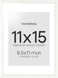 Homeforia White Frame 11x15 Wood, High End Oak 11x15 Picture Frames with Mat 8.5x11, 11 x 15 White Wooden Poster Frames Matted to 8.5 x 11 inch Photo, 15by11 Frames, Tempered Glass, Wall Kit, Set of 1