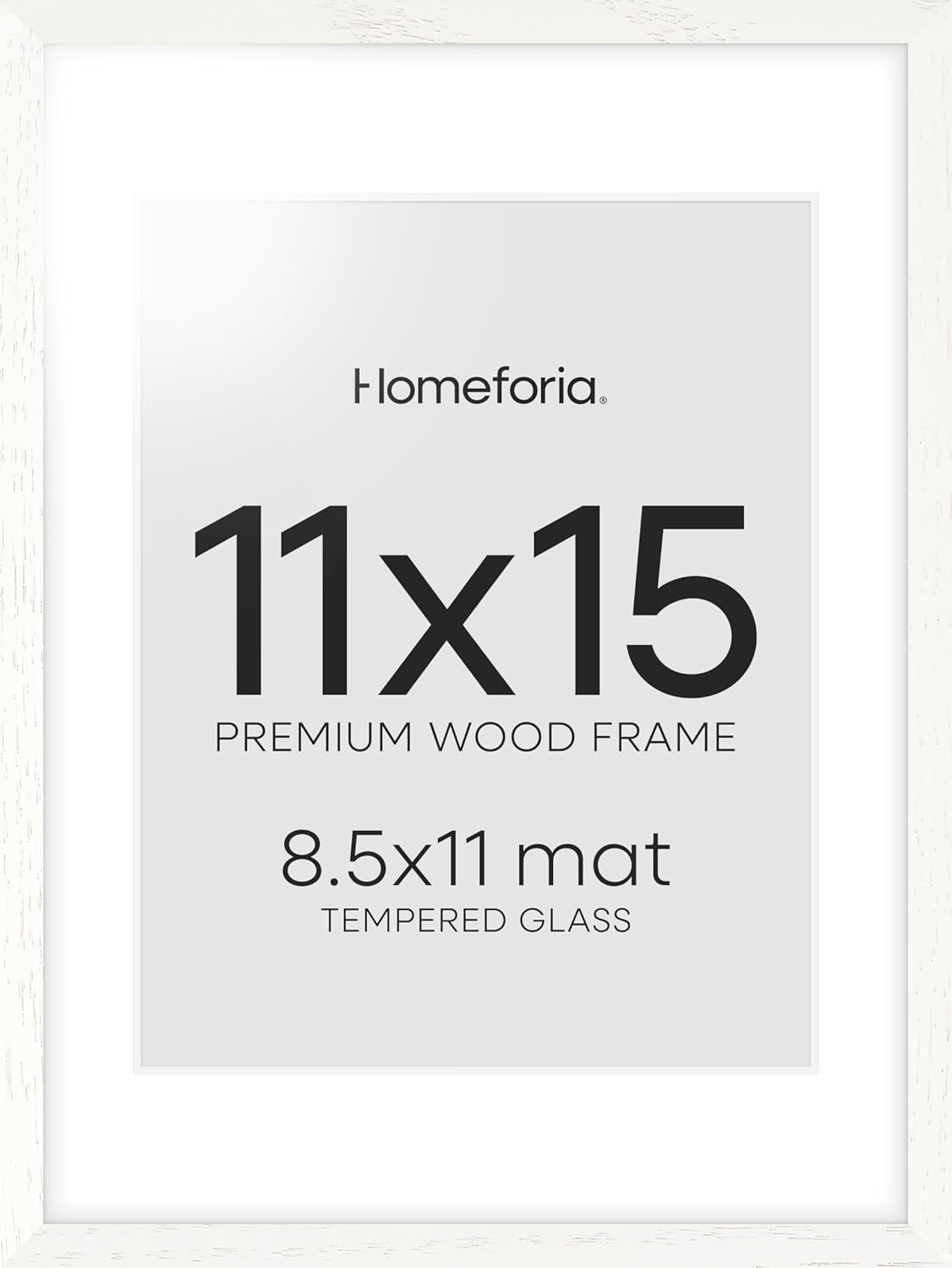 Homeforia White Frame 11x15 Wood, High End Oak 11x15 Picture Frames with Mat 8.5x11, 11 x 15 White Wooden Poster Frames Matted to 8.5 x 11 inch Photo, 15by11 Frames, Tempered Glass, Wall Kit, Set of 1