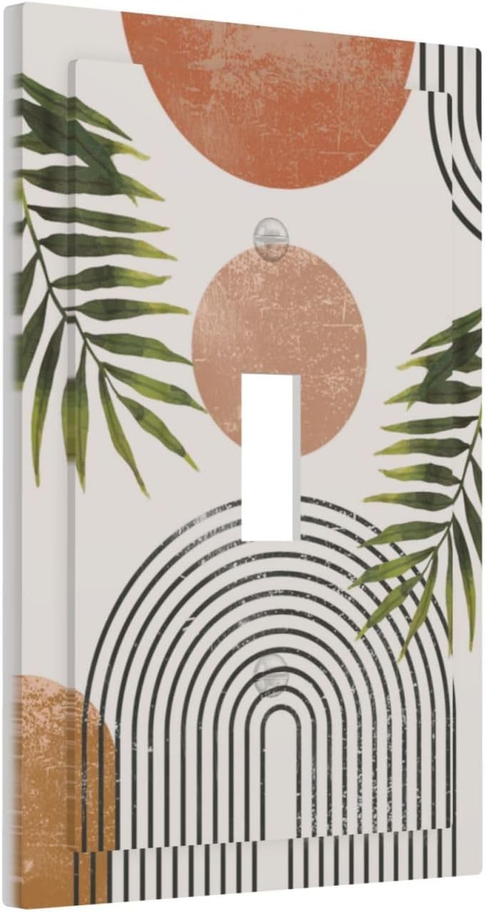 Beautiful Boho Mid Century Large Archs Sun Leaves Plants Decorative Light Switch Cover 1 Gang Single Toggle Device Electrical Faceplate Switchplates Decorator Outlet Wall Plate for Bedroom Living Room