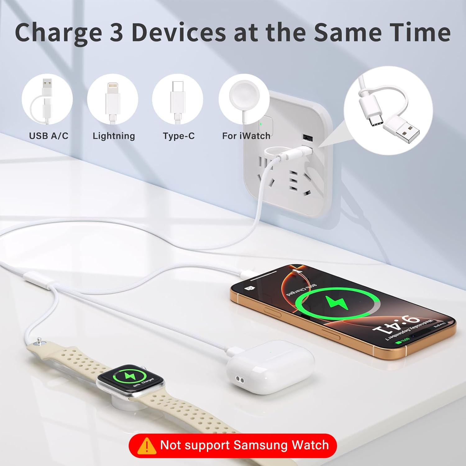 Travel Essentials,3 in 2 USB C Cable for Apple Watch Charger ，Multi Charging Cable Cord,Vacation Camping RV Essentials,Portable Designed for iWatch Series 11-2/Ultra/SE &iPhone 17-12-4FT(2Pack 4FT)