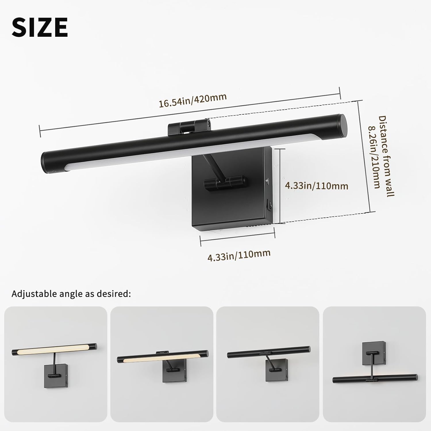 Joosenhouse Battery Operated Picture Light Rechargeable Art Light Wireless Gallery Light with Remote Control and Timed Dimmable with Single Swing Arm 16.54 Inch Warm White Black