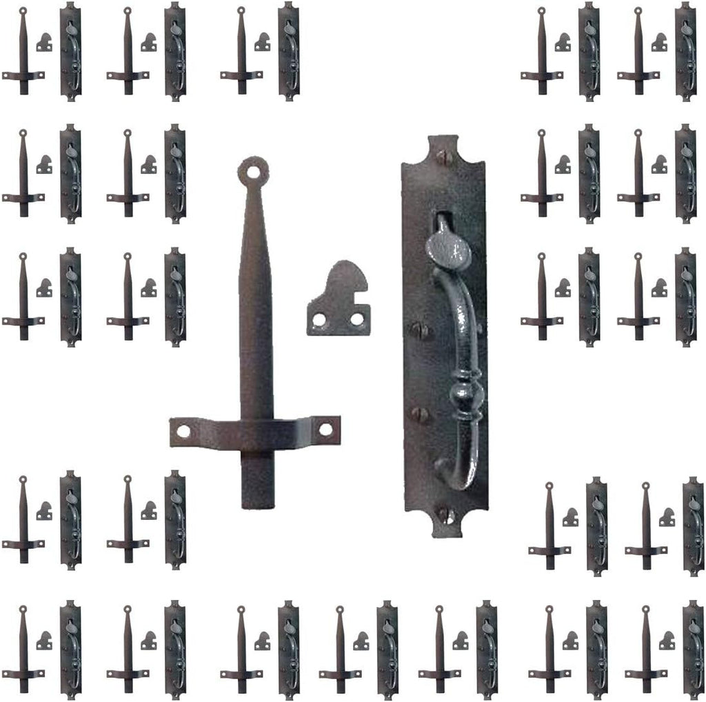 Renovators Supply Manufacturing Black Cast Iron Norfolk Door Latches Traditional Gate Or Door 8" Tall Thumb Latches Black Powder Coated Two Sided Gate Latch Locks with Mounting Hardware Pack of 25
