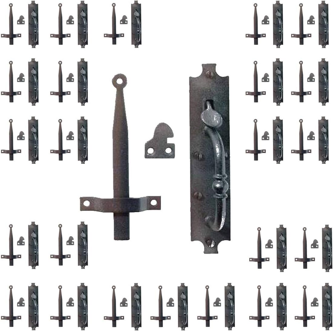 Renovators Supply Manufacturing Black Cast Iron Norfolk Door Latches Traditional Gate Or Door 8" Tall Thumb Latches Black Powder Coated Two Sided Gate Latch Locks with Mounting Hardware Pack of 25