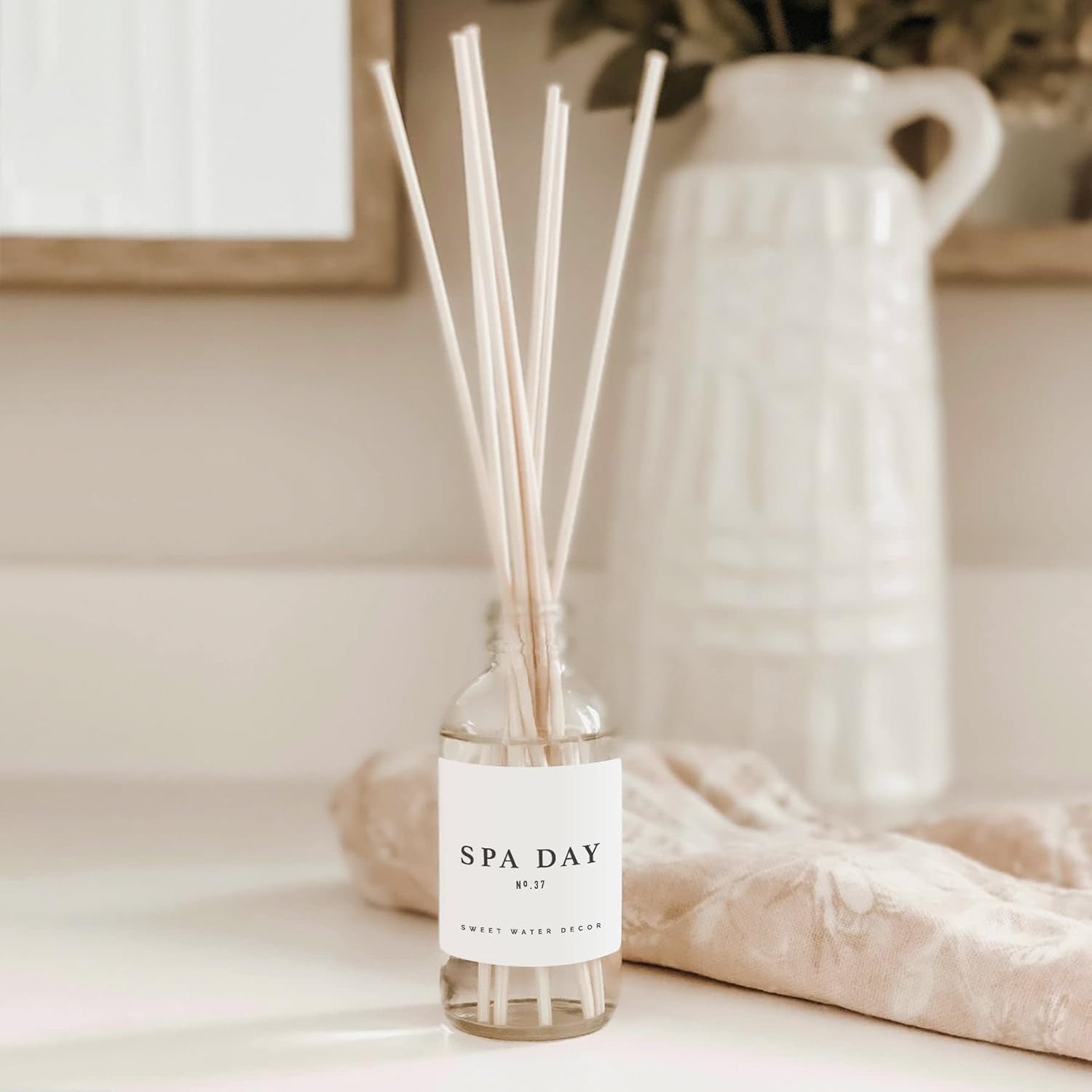 Sweet Water Decor Spa Day Reed Diffuser Set - Sea Salt, Jasmine, Wood, and Cream Scented Diffuser - Relaxing Spa Scent Diffusers for Home, Long Lasting Fragrance, Made in The USA