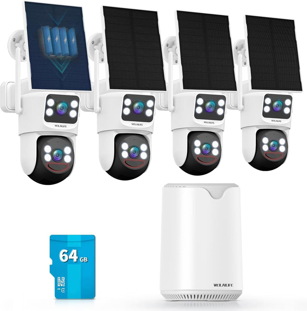 WEILAILIFE 【Auto Tracking & 2-Way Audio】 Security Cameras Wireless Outdoor, WiFi Home Video Surveillance Systems, Solar Powered PTZ Security Camera System DVR Kits