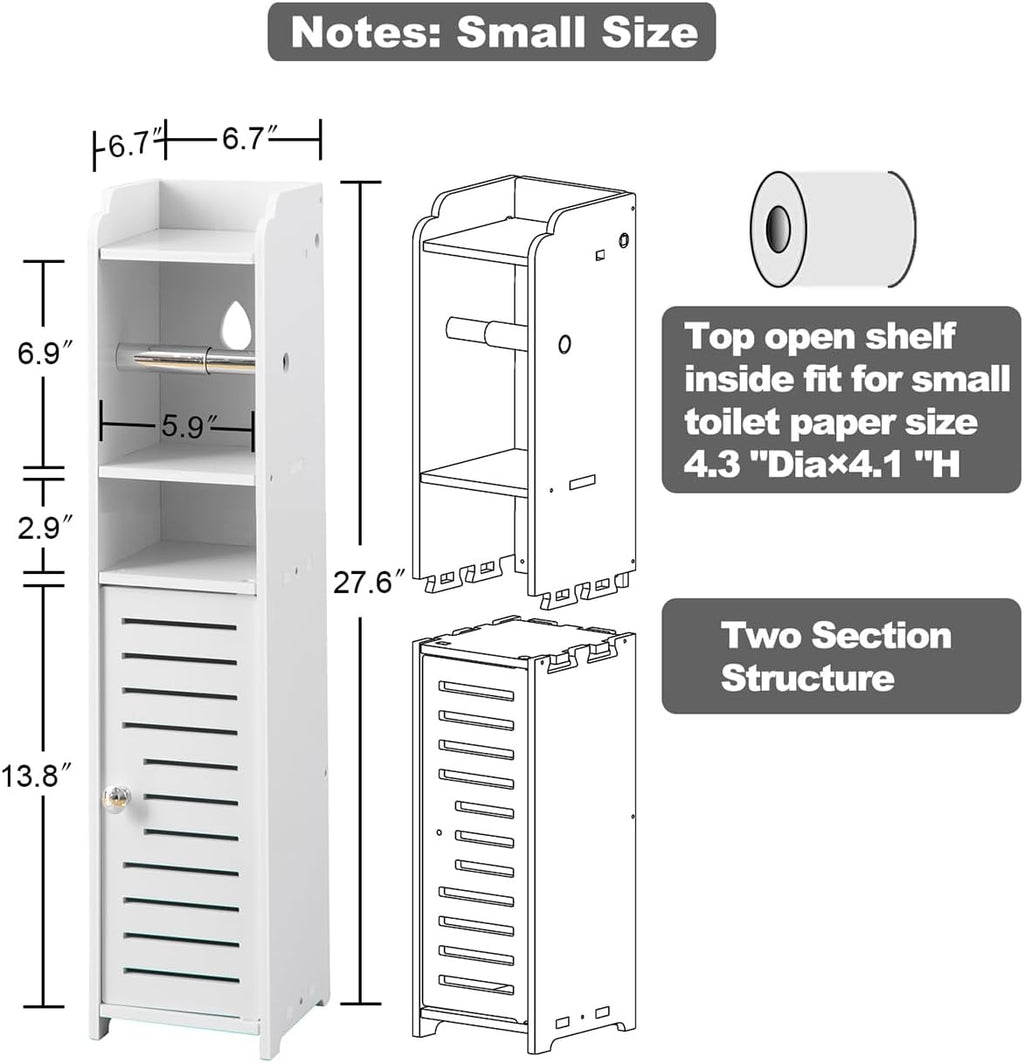 AOJEZOR Toilet Paper Holder Stand: Small Bathroom Storage Cabinet for Small Spaces