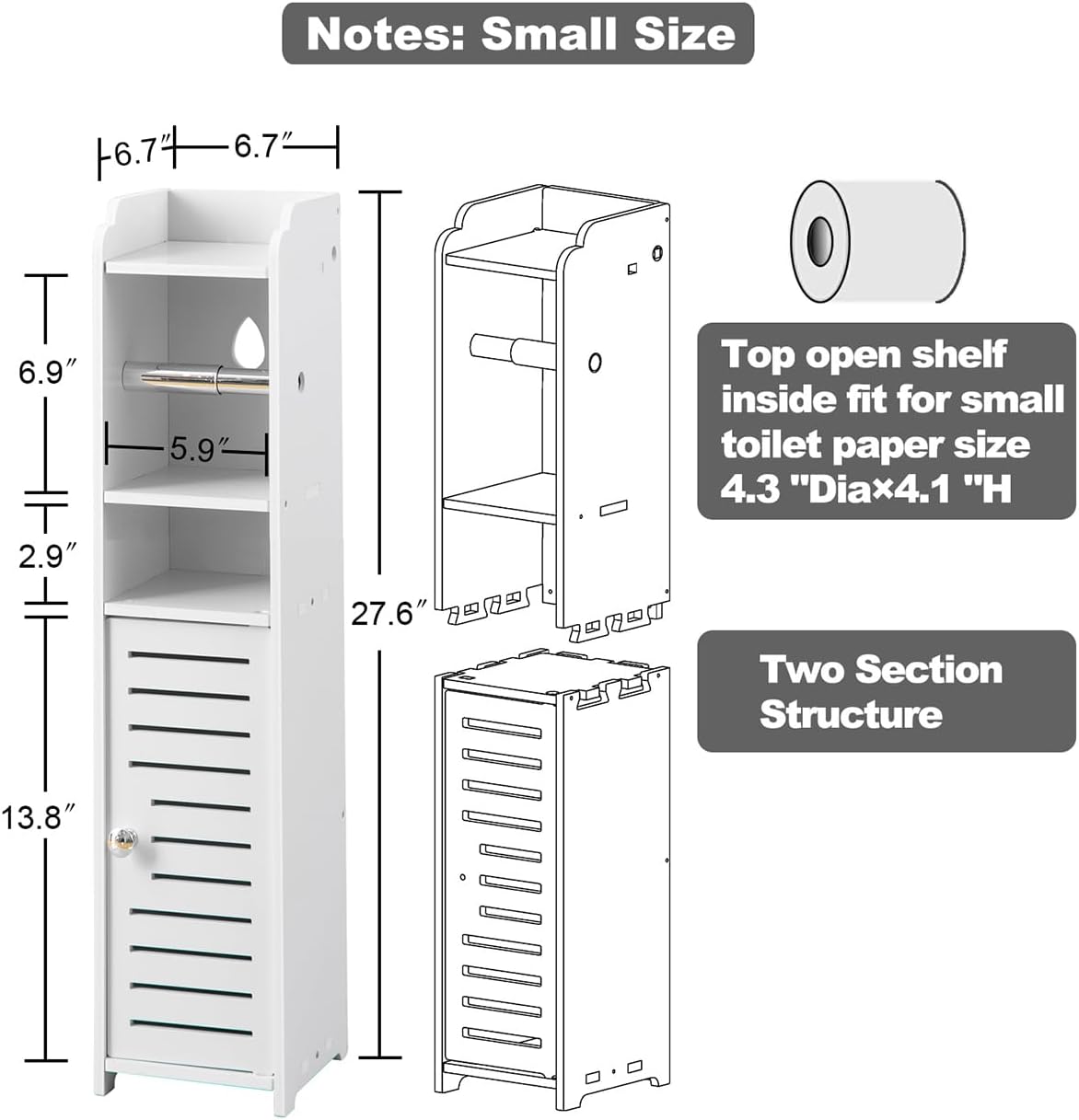 AOJEZOR Toilet Paper Holder Stand: Small Bathroom Storage Cabinet for Small Spaces