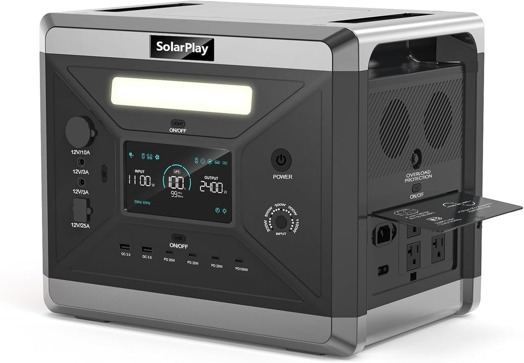 SolarPlay 2400W/2160Wh Portable Power Station, Solar Generator with 4 AC Outlets (4800W Peak), Power Station for Emergency Home Backup, Camping, Outdoor Battery Backup