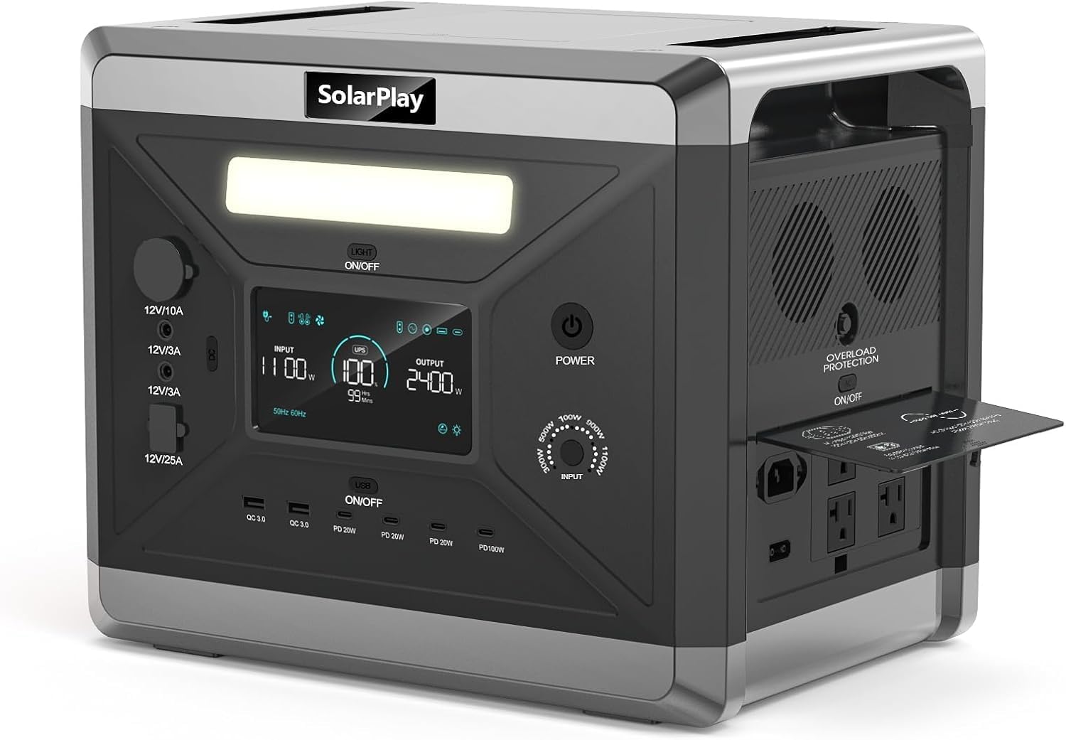 SolarPlay 2400W/2160Wh Portable Power Station, Solar Generator with 4 AC Outlets (4800W Peak), Power Station for Emergency Home Backup, Camping, Outdoor Battery Backup