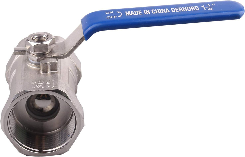 DERNORD Stainless Steel Ball Valve 1PC Type NPT Standard Port for Water, Oil, and Gas (1.25 Inch Ball Valve)
