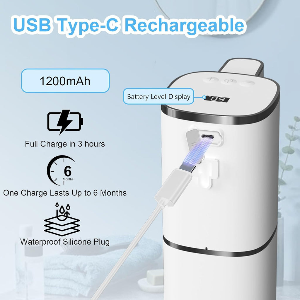 Automatic Foaming Soap Dispenser Touchless, USB Rechargeable Smart Hand Soap Dispenser, 9-Level Adjustable, Physical Button Operation, 13.5oz/400mL Wall Mounted for Bathroom Kitchen Dish Soap