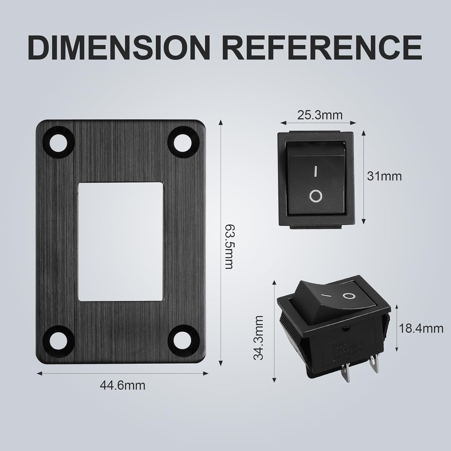 1Pcs Black KCD4 Boat Rocker Switch 2-Position 4-Pin DPST Panel Switch 16A 250VAC 20A 125VAC, with 6pcs FDFD2-250 Blue Terminals, CE