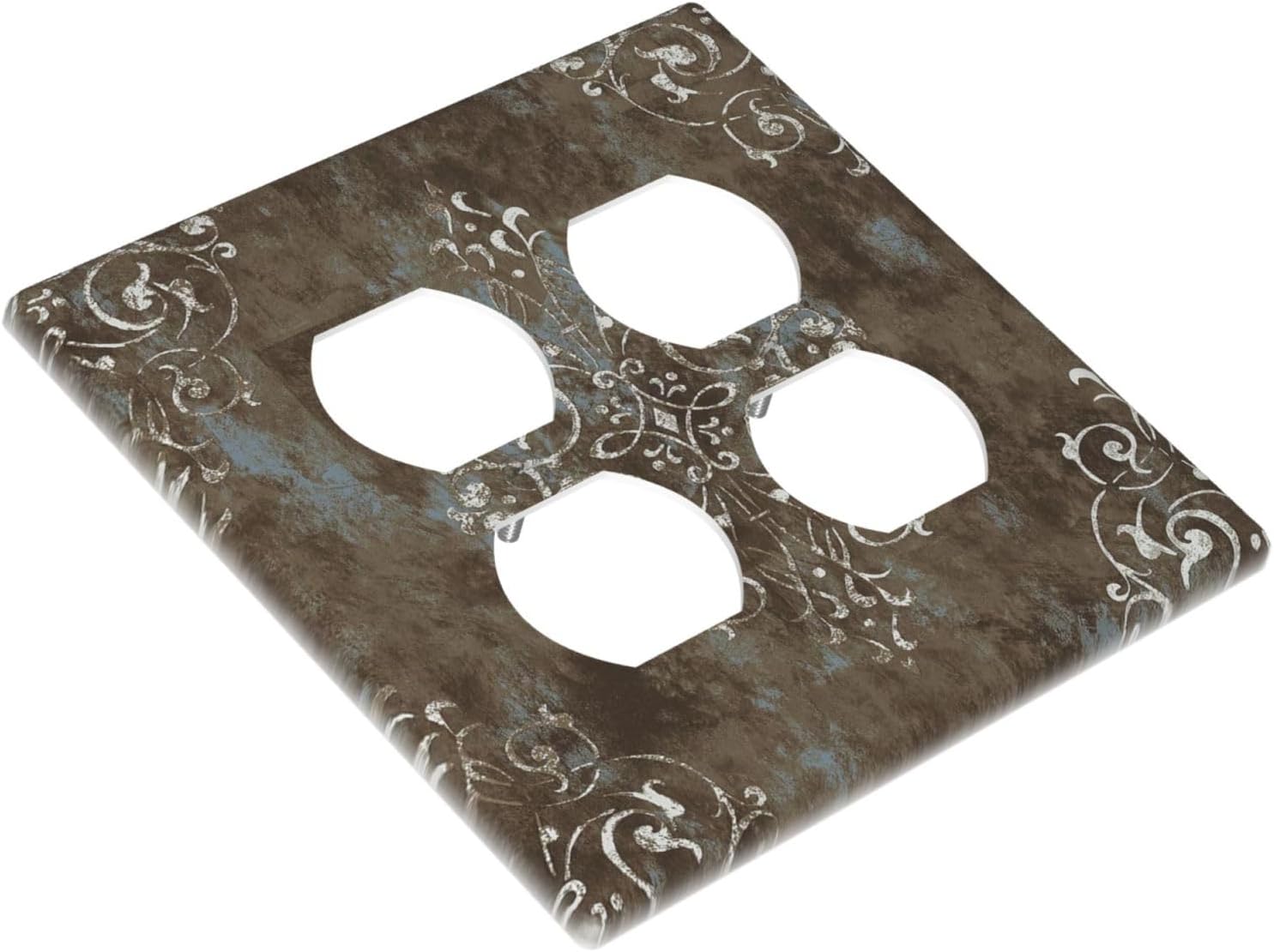 Decorative Outlet Covers Brown Vintage Abstract Floral 2 Gang Wall Plate Cover Double Duplex Receptacle Two Switch Light Switch Cover Plate Jumbo Dual Faceplate for Home Decor