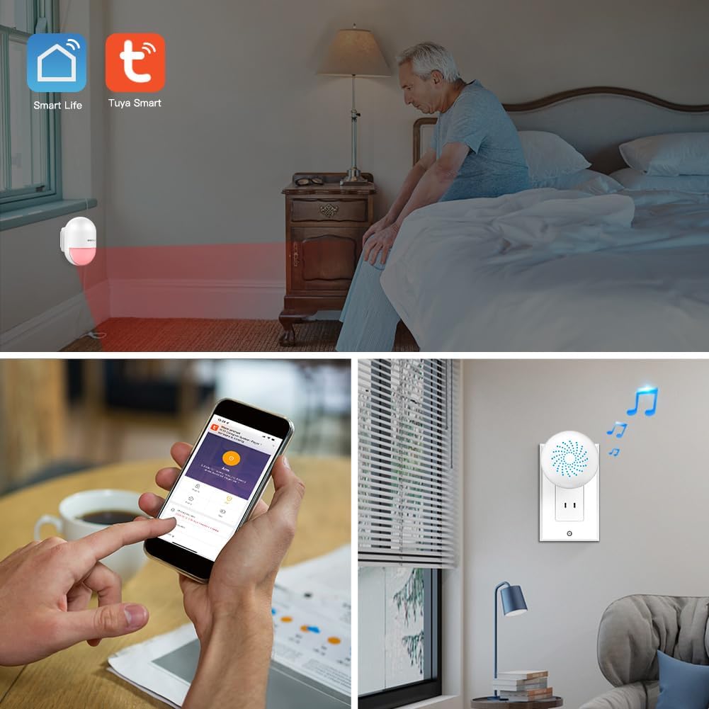 SINGCALL Wireless Motion Sensor Alarm Driveway Alarm Indoor Smart Motion Sensor Detector 2.4G WiFi Wireless System Home Security Alert Bell