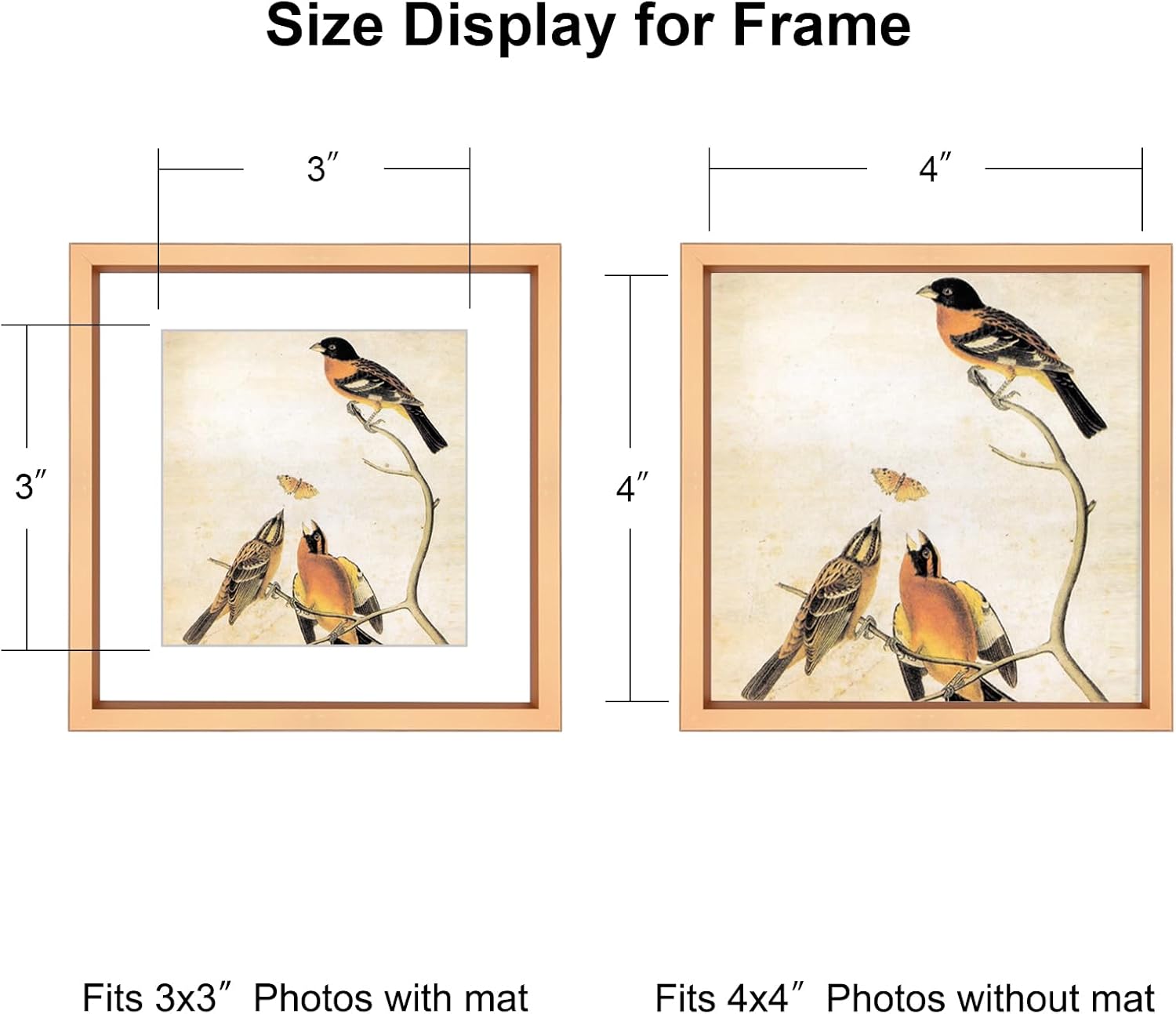 4x4 Picture Frame, Gold Metal Photo Frames with HD Glass, Fits 3x3 with Mat or 4 x 4 without Mat, Display for Wall and Table, 1 Pack
