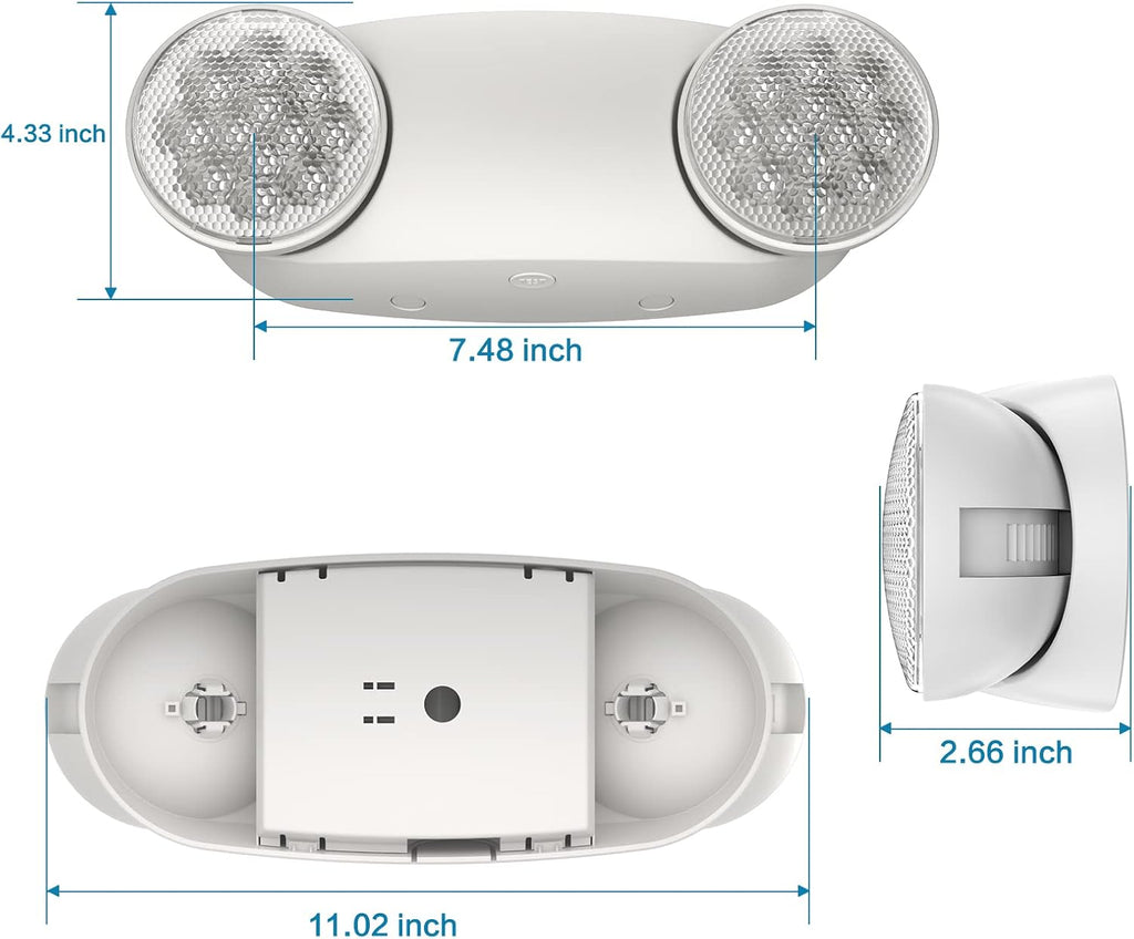 SPECTSUN 12 Pack LED Emergency Lighting Fixture with Battery Backup and Bug Eye Heads-US Standard Emergency Light Combo-Compact Design–Thermoplastic Housing for Indoor Outdoor