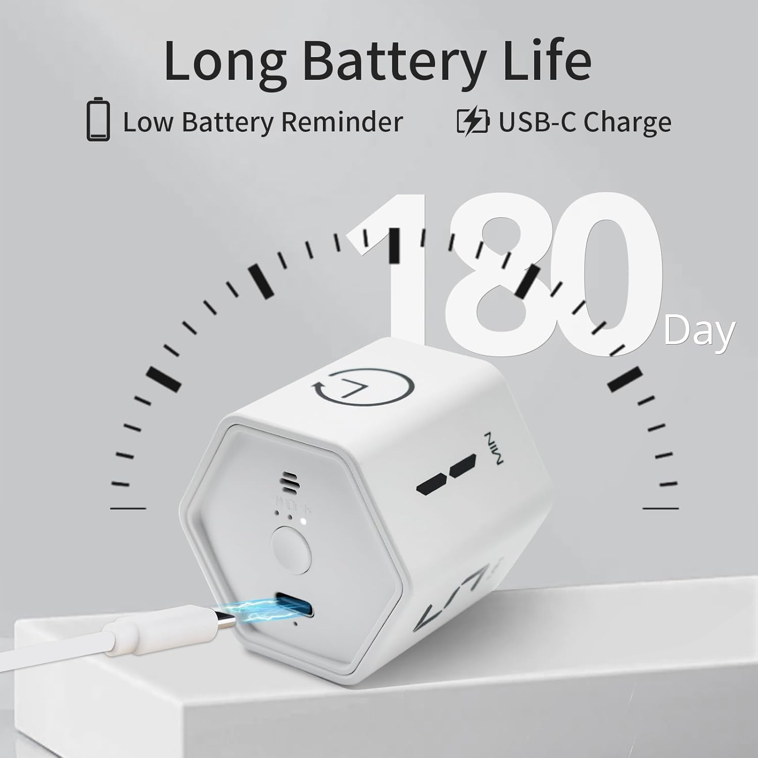Productivity Timer Flip Gravity Sensor Pomodoro Cube Timer Countdown & Countup,1/5/10/30/60min Preset & Custom Timing, Mute/Vibrate/Sound for ADHD,Work,Study,Kitchen(1, White Hexagon)