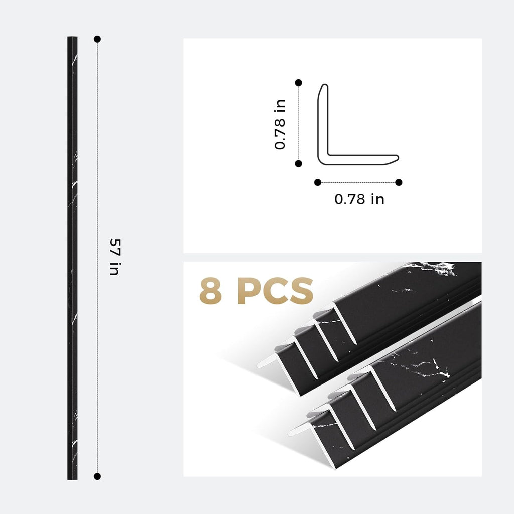 OUZUGIE 8-Pack 57 Inches, WPC Slat Wall Panel Trim,Corner Guard for High Grille (Black Marble-1)