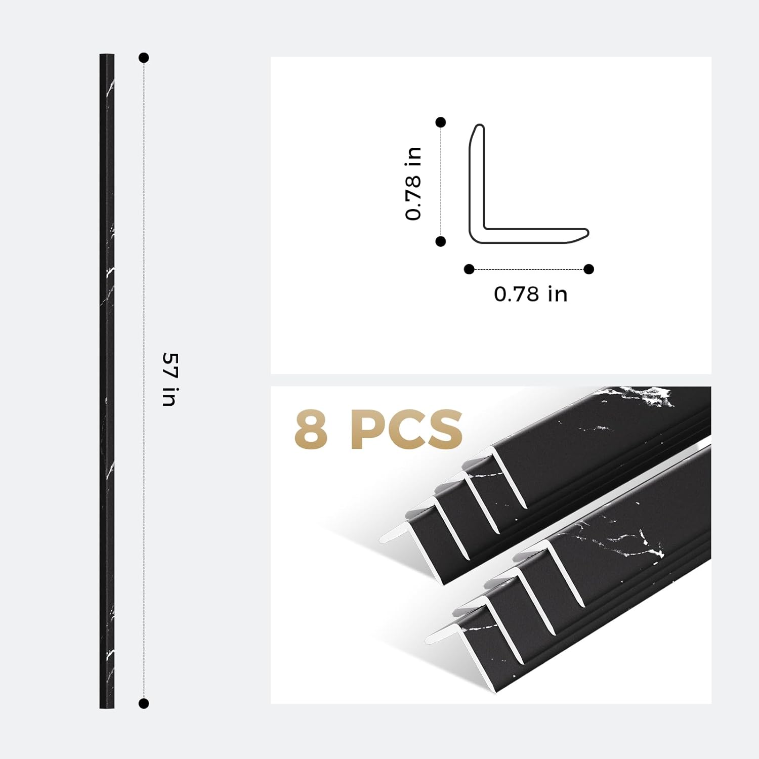 OUZUGIE 8-Pack 57 Inches, WPC Slat Wall Panel Trim,Corner Guard for High Grille (Black Marble-1)