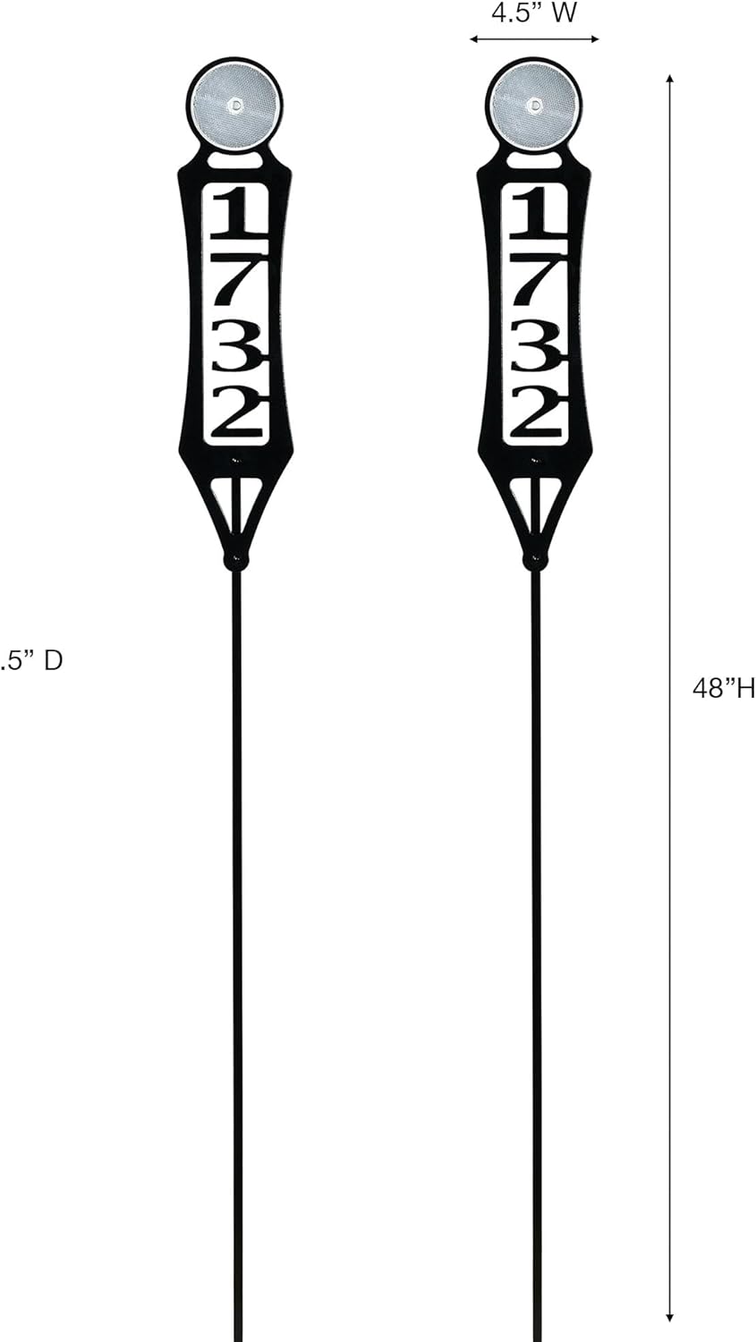Pathways Vertical Custom Reflective Driveway Marker Set of Two | Personalize with 1-5 House Numbers or Last Name | Black Finish for Outdoors Year-Round | Unique Address Reflector Stake Set of 2