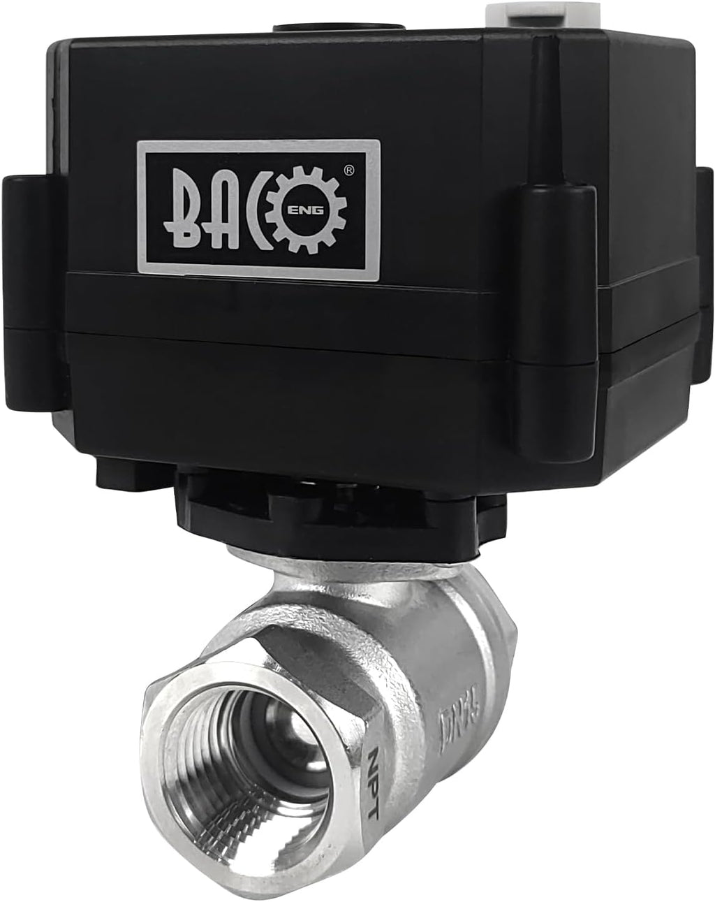BACOENG Motorized Ball Valve, 2 Wire Auto Return 1/2" Stainless Steel Electrical Ball Valve with Full Port, AC/DC9-24V Manually Closable (Normally Closed), Black