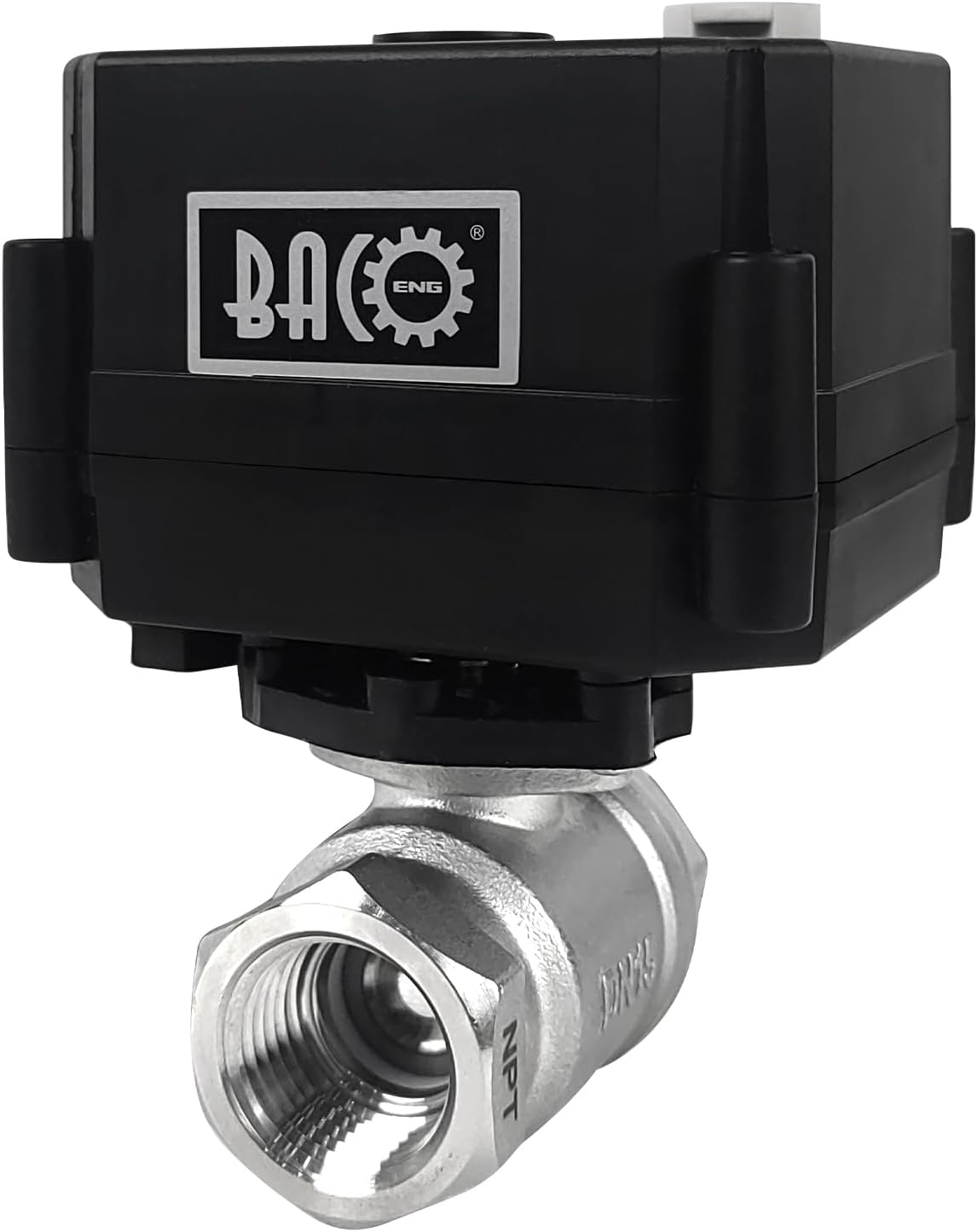 BACOENG Motorized Ball Valve, 2 Wire Auto Return 1/2" Stainless Steel Electrical Ball Valve with Full Port, AC/DC9-24V Manually Closable (Normally Closed), Black