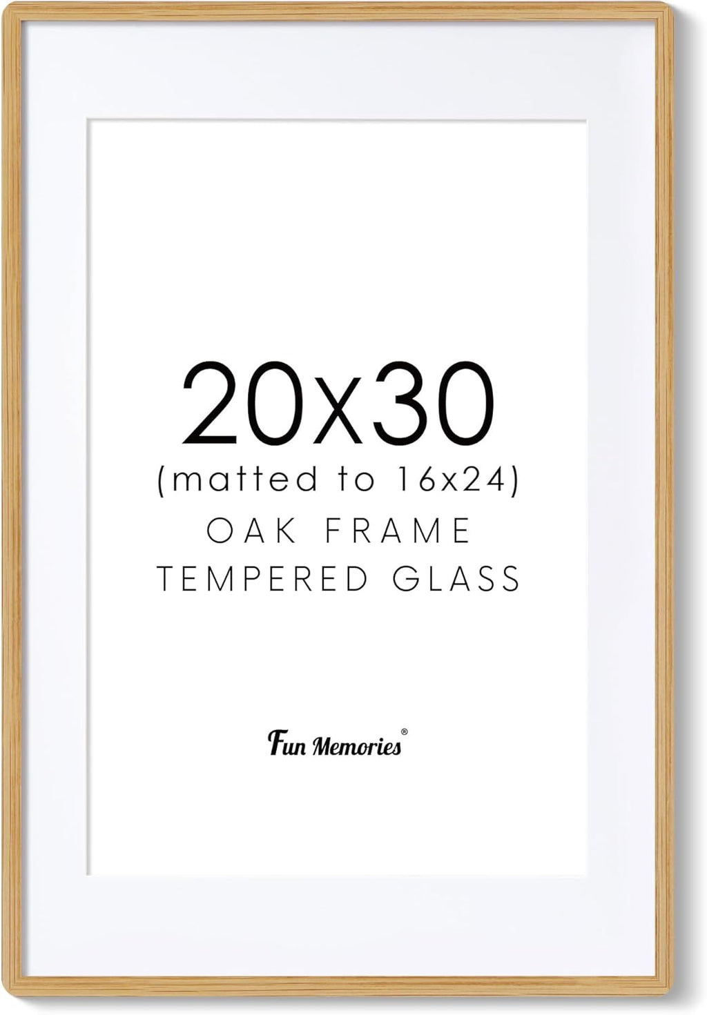 20x30 Picture Frame, 20 x 30 Poster Frame - Solid Oak Wood, 20 by 30 Frame with Tempered Glass, 20"x30" Wood Frame with Mat for 16"x24", Minimalist 20x30 Frames for Wall, Natural Oak Color, 1 Pack