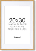 20x30 Picture Frame, 20 x 30 Poster Frame - Solid Oak Wood, 20 by 30 Frame with Tempered Glass, 20"x30" Wood Frame with Mat for 16"x24", Minimalist 20x30 Frames for Wall, Natural Oak Color, 1 Pack