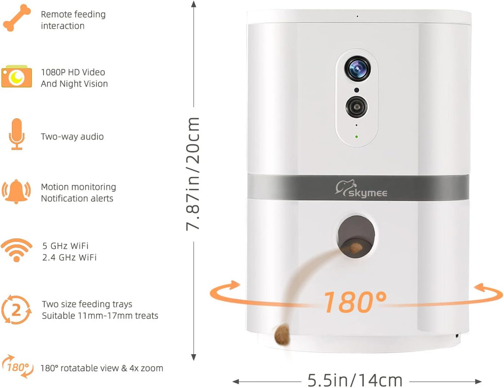 Petalk AI II Dog Camera Automatic Treat Dispenser, 5G WiFi Pet Camera with 180° Pan Full-Room View,Night Vision,Two Way Audio for Dogs and Cats,Compatible with Alexa